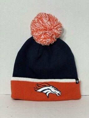 '47 Men's Denver Broncos Baraka Navy Cuffed Pom Knit Beanie Toboggan Winter Hat